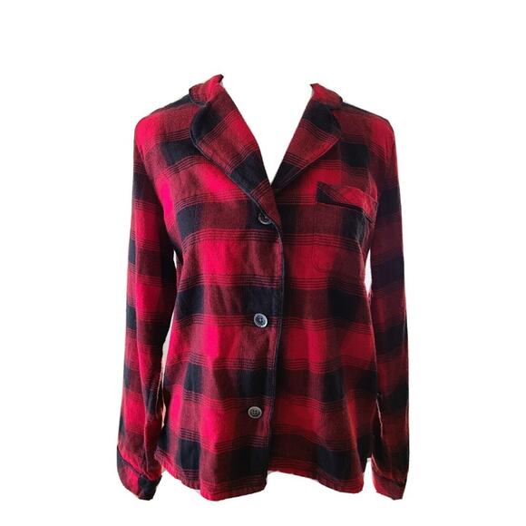 Madewell Buffalo Plaid Pajama Top XXS 2XS Flannel Red Black Long Sleeve Pocket - Picture 1 of 9